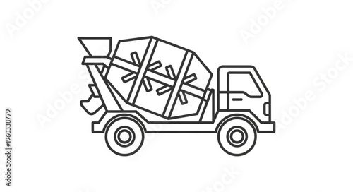 Concrete Mixer Truck Illustration - A Detailed Outline of a Construction Vehicle.