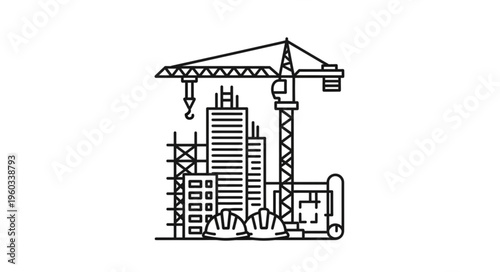 Construction site with crane and buildings under development, engineering concept.