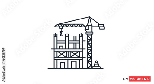 Construction site with crane building a new structure, engineering project.