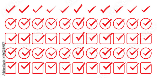 Check Mark Icons in Circle – Editable Stroke Tick Symbol Set. Vector