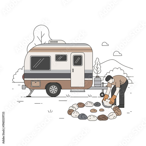 Modern Camper Van Lifestyle Outdoor Adventure Camping Fire Pit Scene