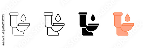 Set of minimalist toilet icons with transparent background, depicting water drop symbols for conservation, plumbing, and washroom design, vector illustration
