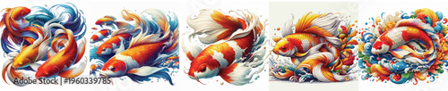  vector image of colorful koi fish on a white background