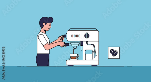 Modern Flat Illustration Of A Person Preparing Coffee With An Espresso Machine For Your Next Project