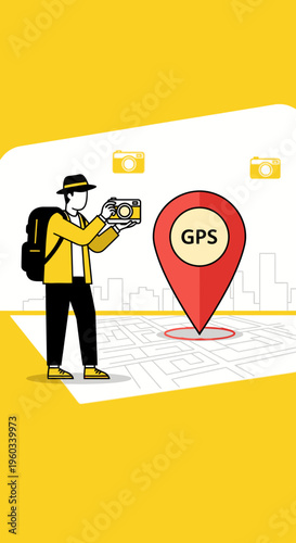 Modern Traveler Captures Cityscape Using GPS Navigation Technology And Digital Camera