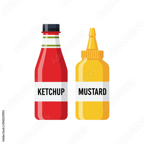 Ketchup and mustard condiment bottles.