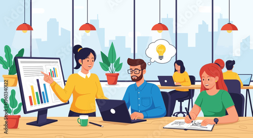 Modern Office Team Collaboration And Business Strategy