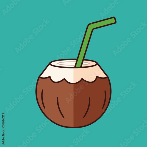 Cartoon coconut drink with straw.