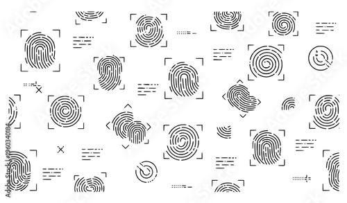Fingerprint scan seamless pattern thin line biometric vector design