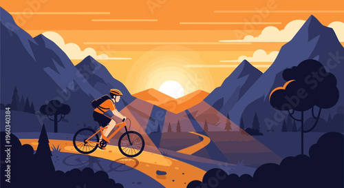 Mountain Biking Adventure During a Vibrant Sunset Journey