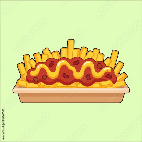 French fries with ketchup and mustard.