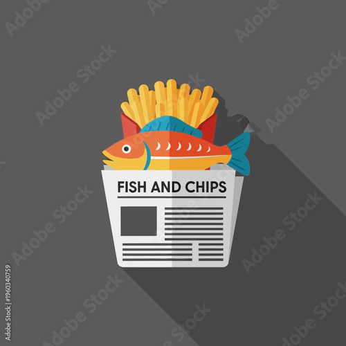 Colorful Fish and Chips Illustration.