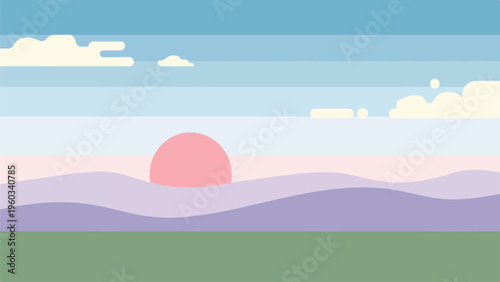 Soft pastel background with evergreen landscape