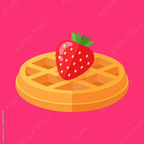 Strawberry on top of waffle.