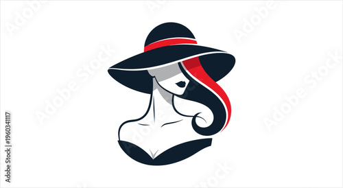 Elegant woman in a wide-brimmed hat with flowing red hair.