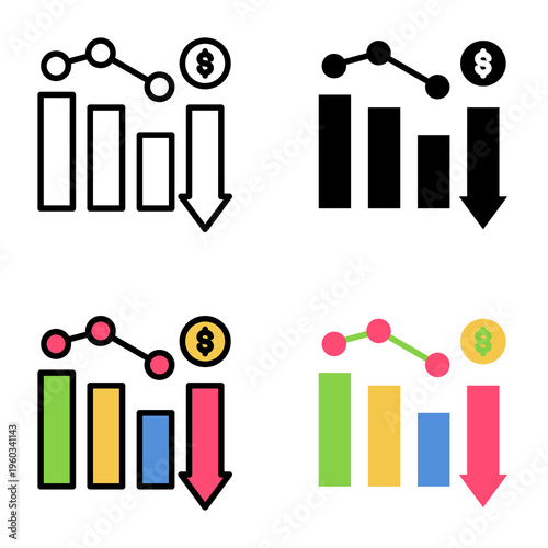 Downfall icon collection of various styles for design branding, print and digital media