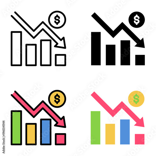 Recession icon collection of various styles for design branding, print and digital media