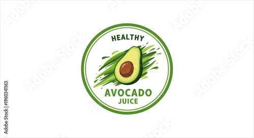 Healthy Avocado Juice Logo Design with Fresh Green Avocado.
