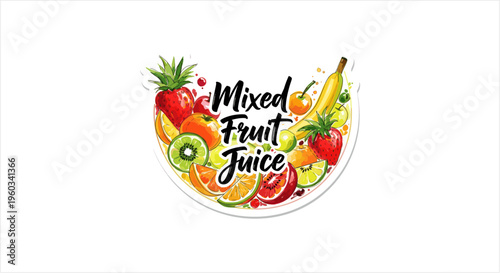 Vibrant Mixed Fruit Juice Logo with Fresh and Colorful Fruits.