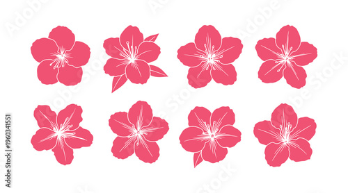 A collection of hand-drawn azalea flower icons featuring graceful petals and clean lines in a vector design