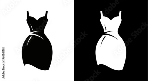 Elegant Black and White Dress Silhouette for Fashion Design.