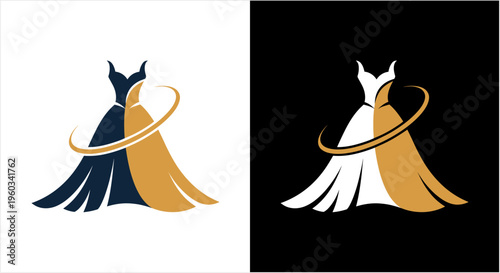 Elegant Gown Logo Design with Flowing Fabric and Swirl Accent.