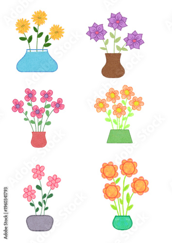 set of hand-drawn colorful flowers