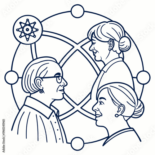 Group of women of different ages connecting in a circular pattern representing wisdom mentorship community and intergenerational relationships