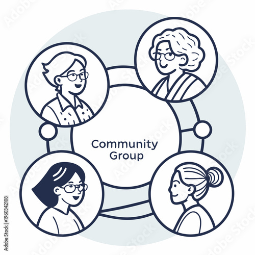 Slika na platnu Community group text centerpiece surrounded by diverse women in circular frames
