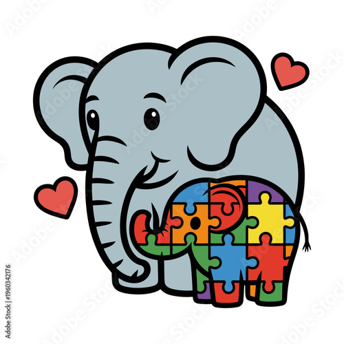 Cute Elephant Puzzle Autism Awareness Illustration
