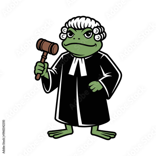 Frog Judge Holding Gavel Court Cartoon Illustration