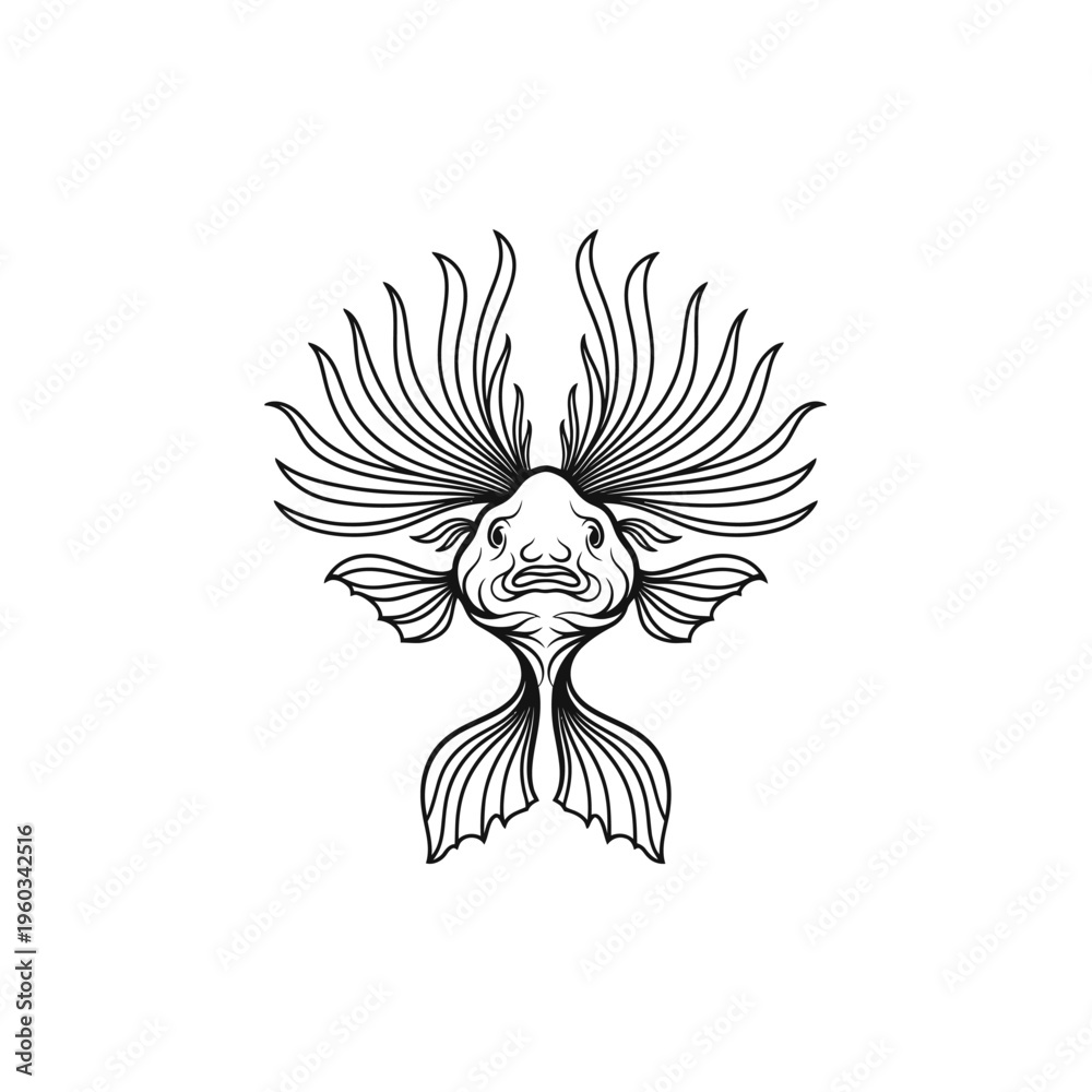 Fototapeta premium Exotic Fish Illustration, Line Art, Vector, White Background, Underwater Creature