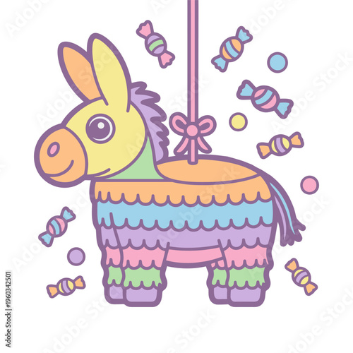 Cute Donkey Pinata with Candy Cinco de Mayo Illustration