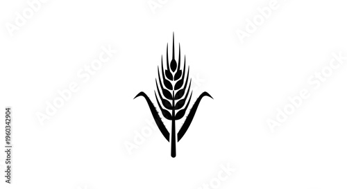 Black wheat ear silhouette on white background, agriculture and food concept