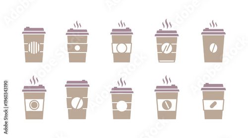 Hot coffee cup icon collection. Paper coffee cup icon separated on a white surface.