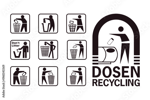 Minimalist Can Recycling Icons Set Trash and Waste Disposal Symbols