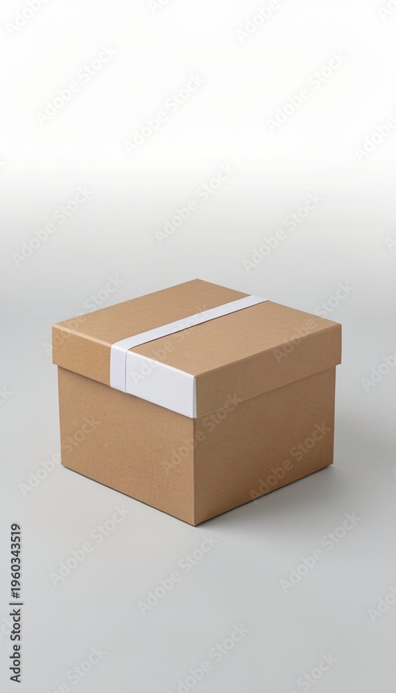 Fototapeta premium Brown Cardboard Box with White Tape on White Background