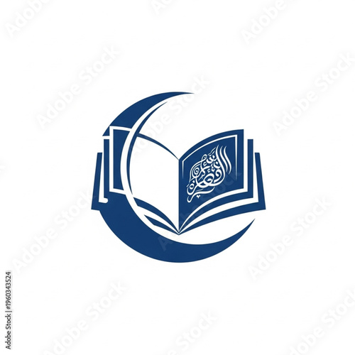 Sacred Crescent Icon: A serene illustration of an open book nestled within a graceful crescent moon, representing knowledge, spirituality, and guidance.