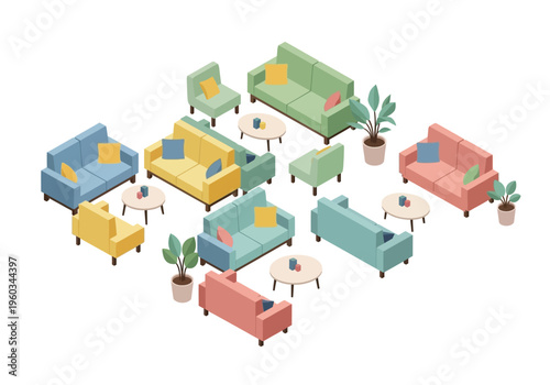 Cozy and Stylish Isometric Furniture Collection for Modern Living Spaces