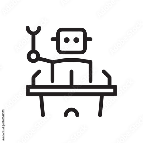Thin Outline Icon Robot Politician on Podium Such Line Symbol Eroded Epistemic Bot AI Technology Artificial Intelligence Robotics Vector Isolated Custom Pictogram on White Background Editable Stroke.