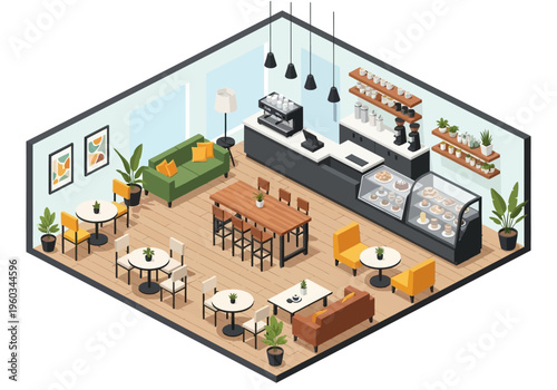 Cozy Coffee Shop Interior With Comfortable Seating And Display Cases