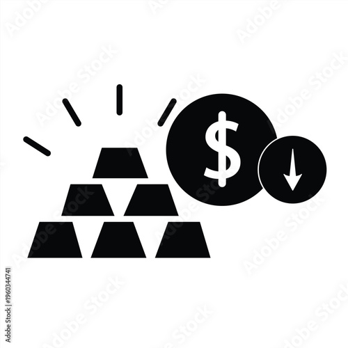 Gold icon, Business and Finance, Dollar, Down, Economic Crisis. Vector illustration