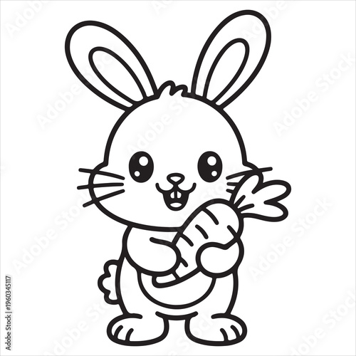   kawaii bunny holding carrot line art coloring page 