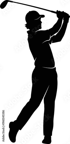Golf player silhouette executing full follow through motion