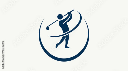 Golfer silhouette framed by circular swing trail graphic