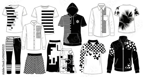 Collection of Black and White Fashion Apparel Designs.