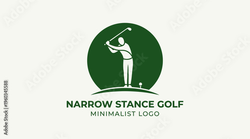 Green circular golf logo featuring silhouette of player with narrow stance