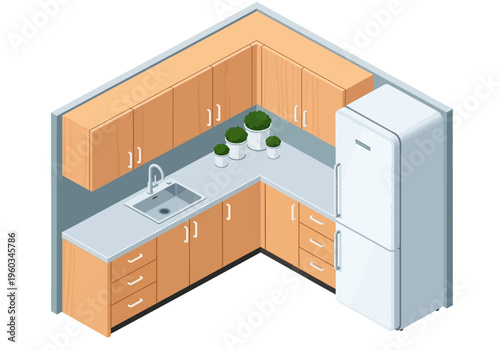 Modern kitchen interior design with clean lines and natural wood cabinetry