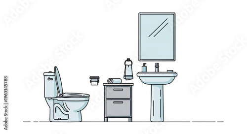 Bathroom Interior Sketch - Toilet, Sink, and Vanity Illustration.