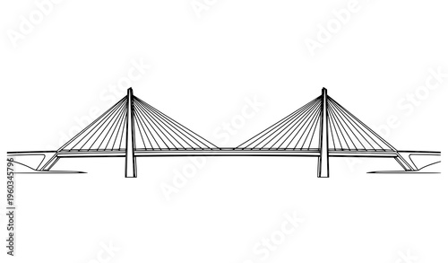 Modern Bridge Minimal Line Vector Illustration Black Outline Landscape Architecture Graphic for Web and Design